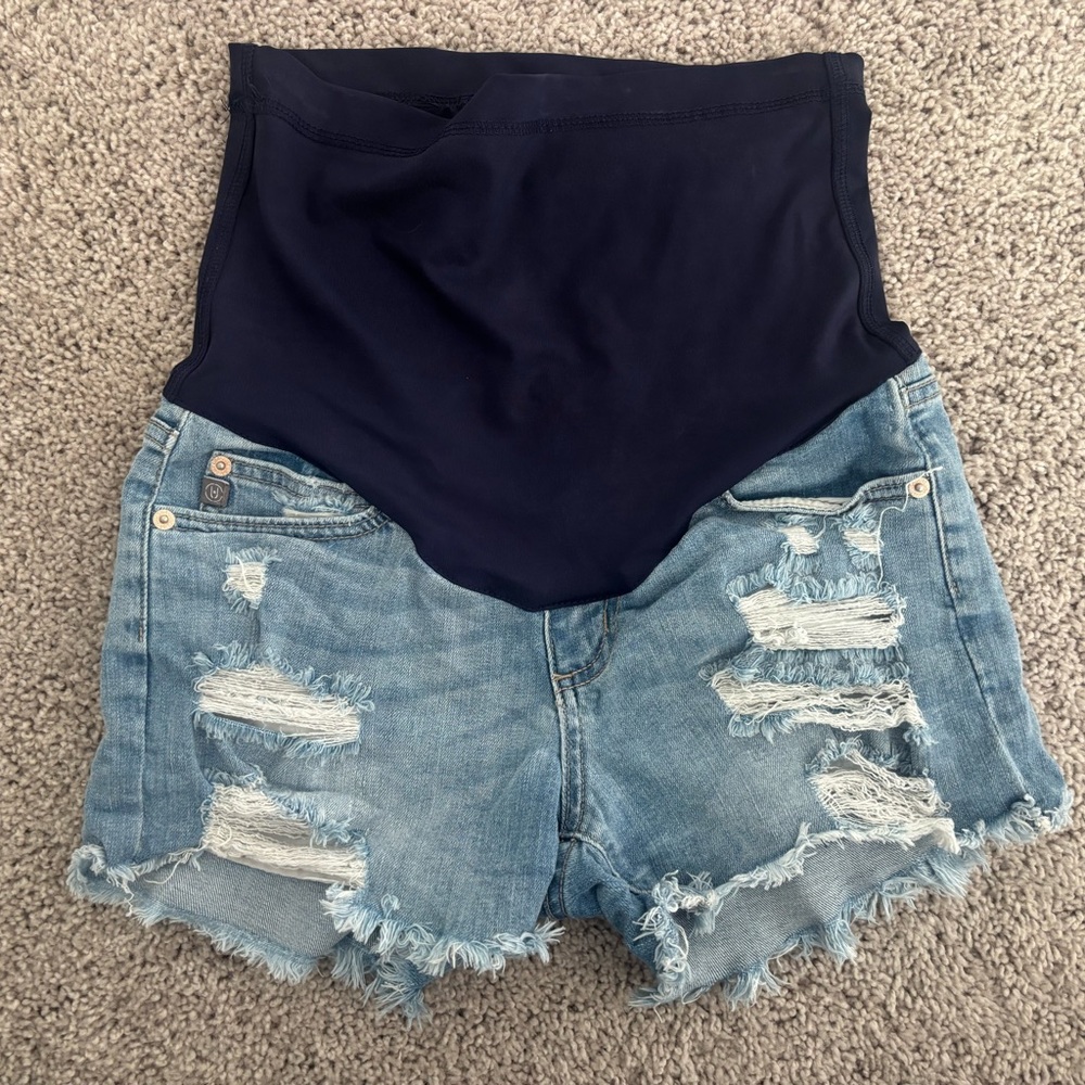 Light Wash Distressed Denim Maternity Shorts